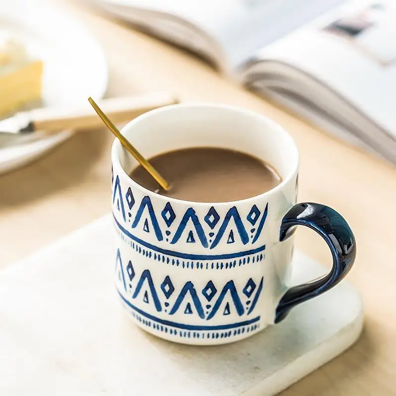 

Printing and Dyeing Mug,Japanese Hand-painted Pattern Creative Ceramic Cup,Nordic Trend Couple Drinking Cup Household Coffee Cup