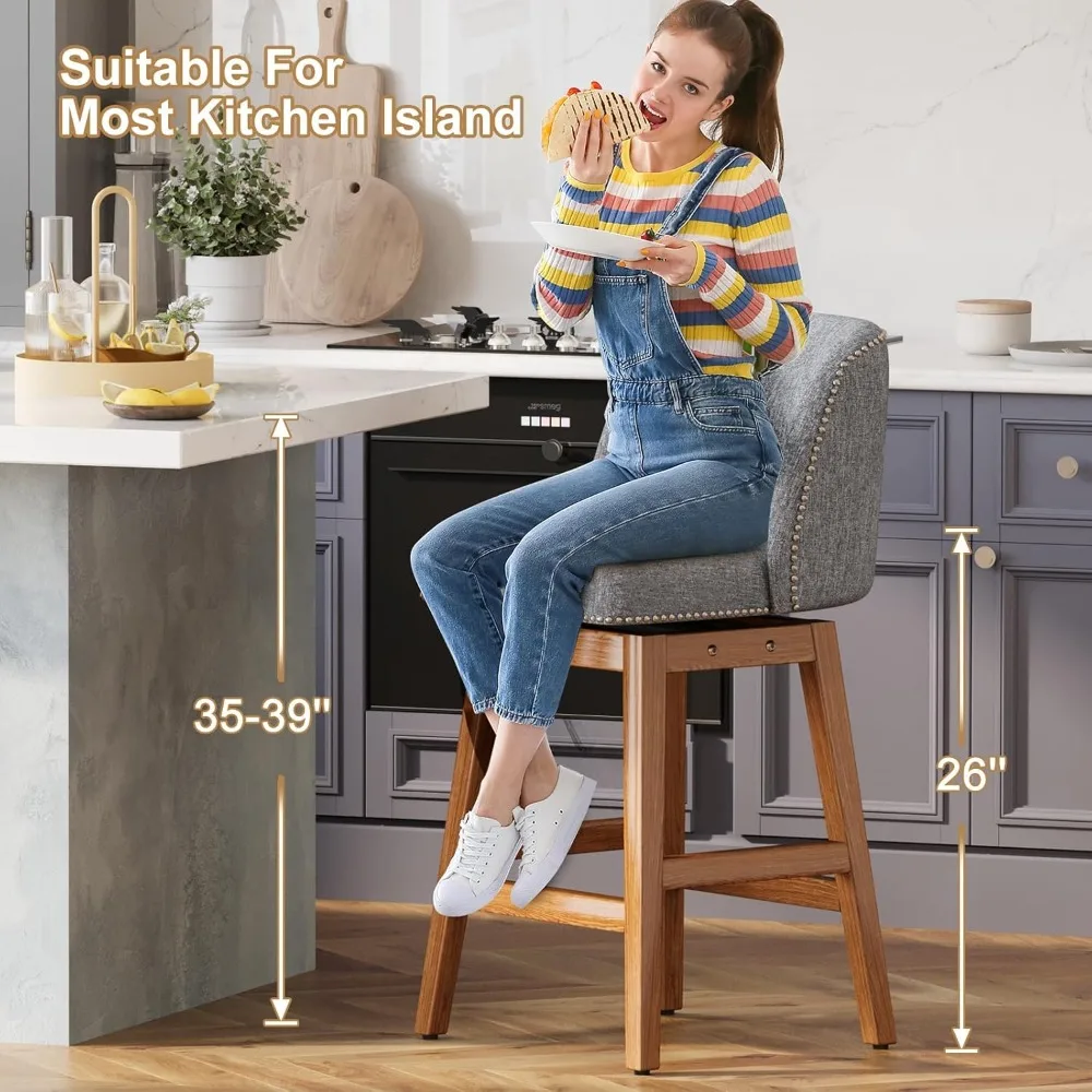 Bar Stools Set of 4, 26''H Counter Height Swivel Bar Stools with Back