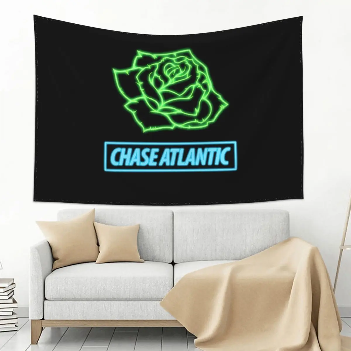 

Chase Atlantic Neon Rose Design transparent blue/green Tapestry