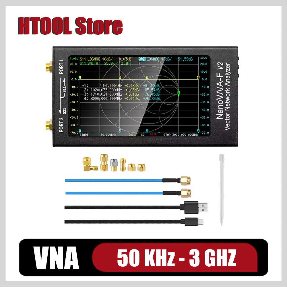 

HTOOL V2 50KHz-3GHz Vector Network Analyzer HF VHF UHF VNA 4.3 Touchscreen 5000mAh High Precision Antenna Analyzer 5000mAh