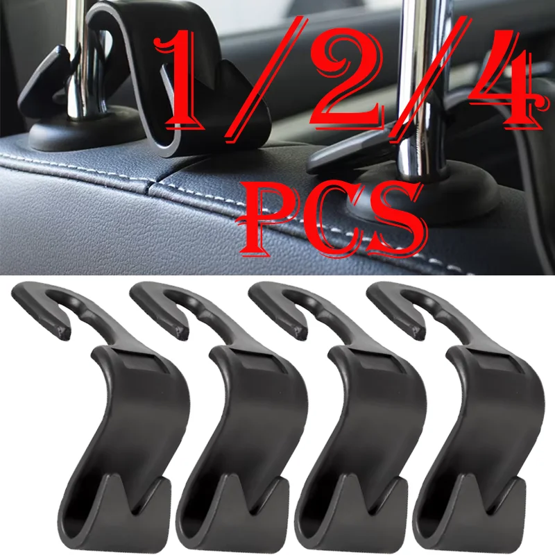 

1/2/4pcs Car Seat Headrest Hooks Hot-selling Bag Cloth Grocery Universal Storage Hook Fastener Clip Auto Interior Accessories