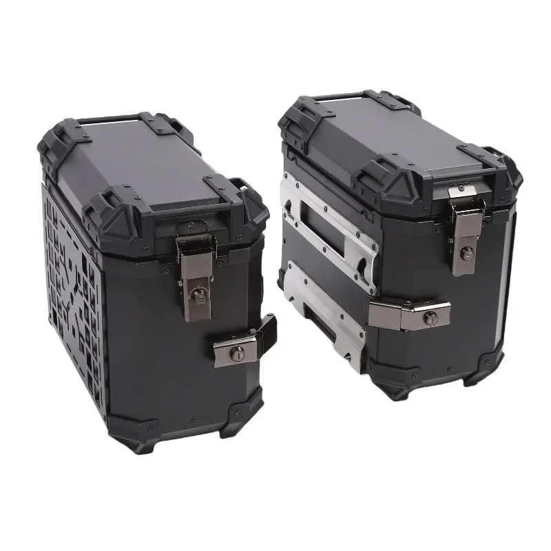 Motorcycle Side Case Universal Fit Aluminum Alloy 35L Left Right Hard Saddlebag Box with Support Rack Handle