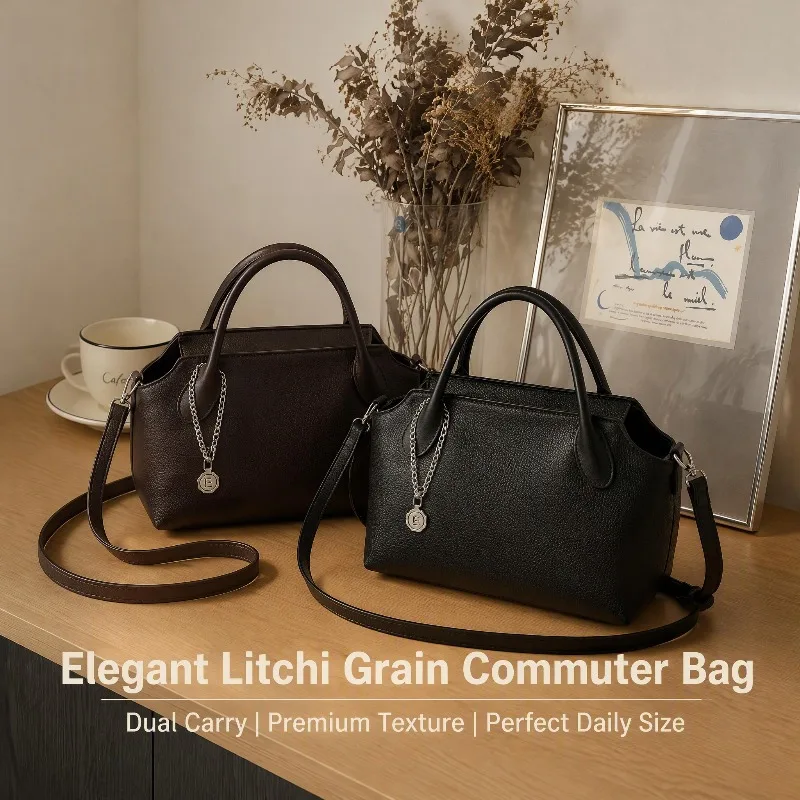 Womens Soft Textured Top Handle Bag Decorative Chain Pendant Detachable Strap Casual Daily Crossbody Shoulder Purse
