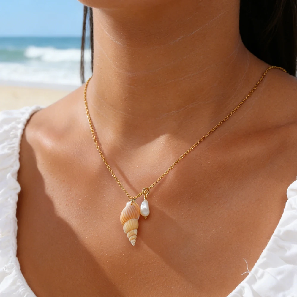 สร้อยคอเปลือกหอยประดับมุกและปล - Pearl Trim Chain บทวิจารณ์และราคา