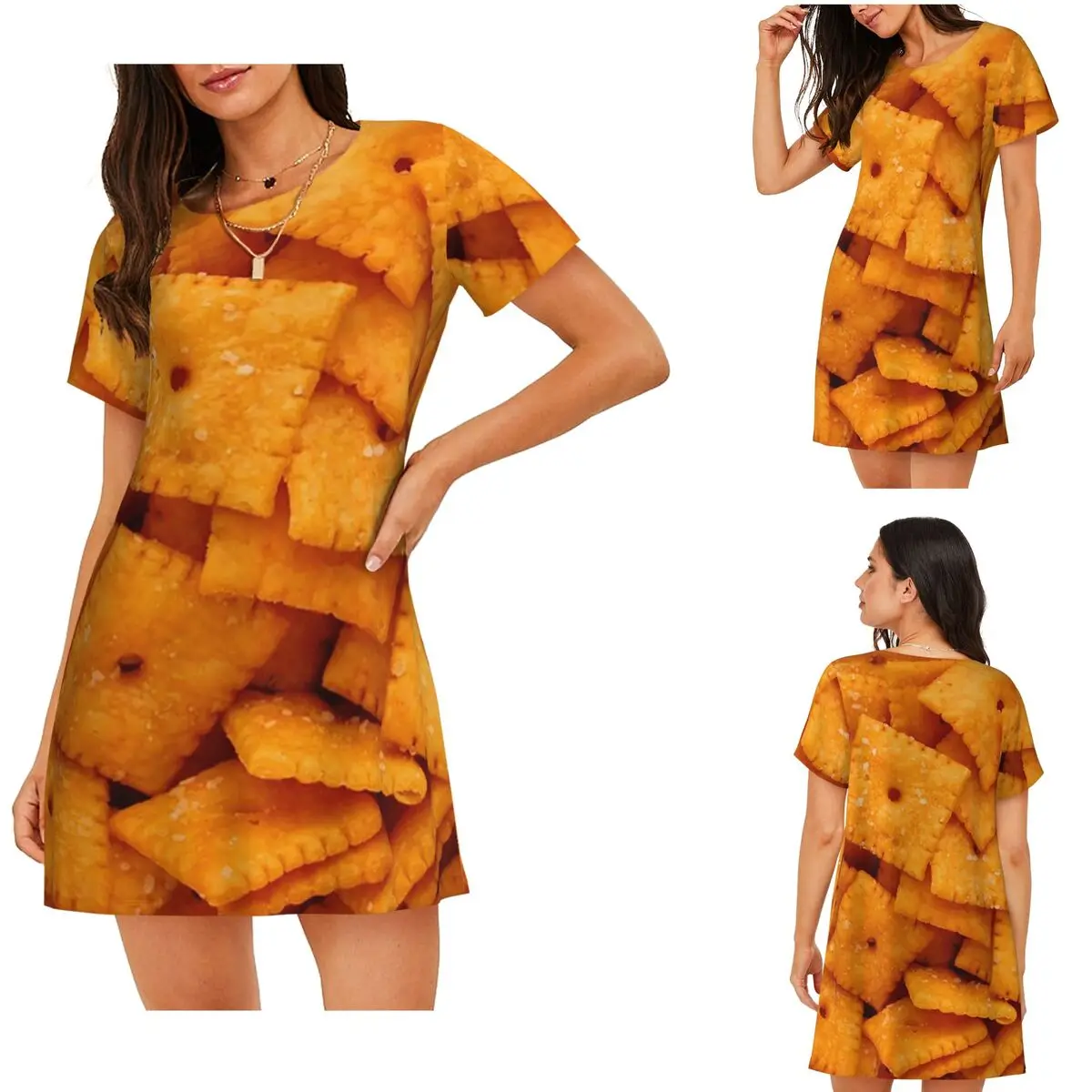 Custom Cheez Its Short Sleeves Nightdress For Sleeping Sleepshirts Women Short Sleeve Nightgowns Loose Pajama Dress