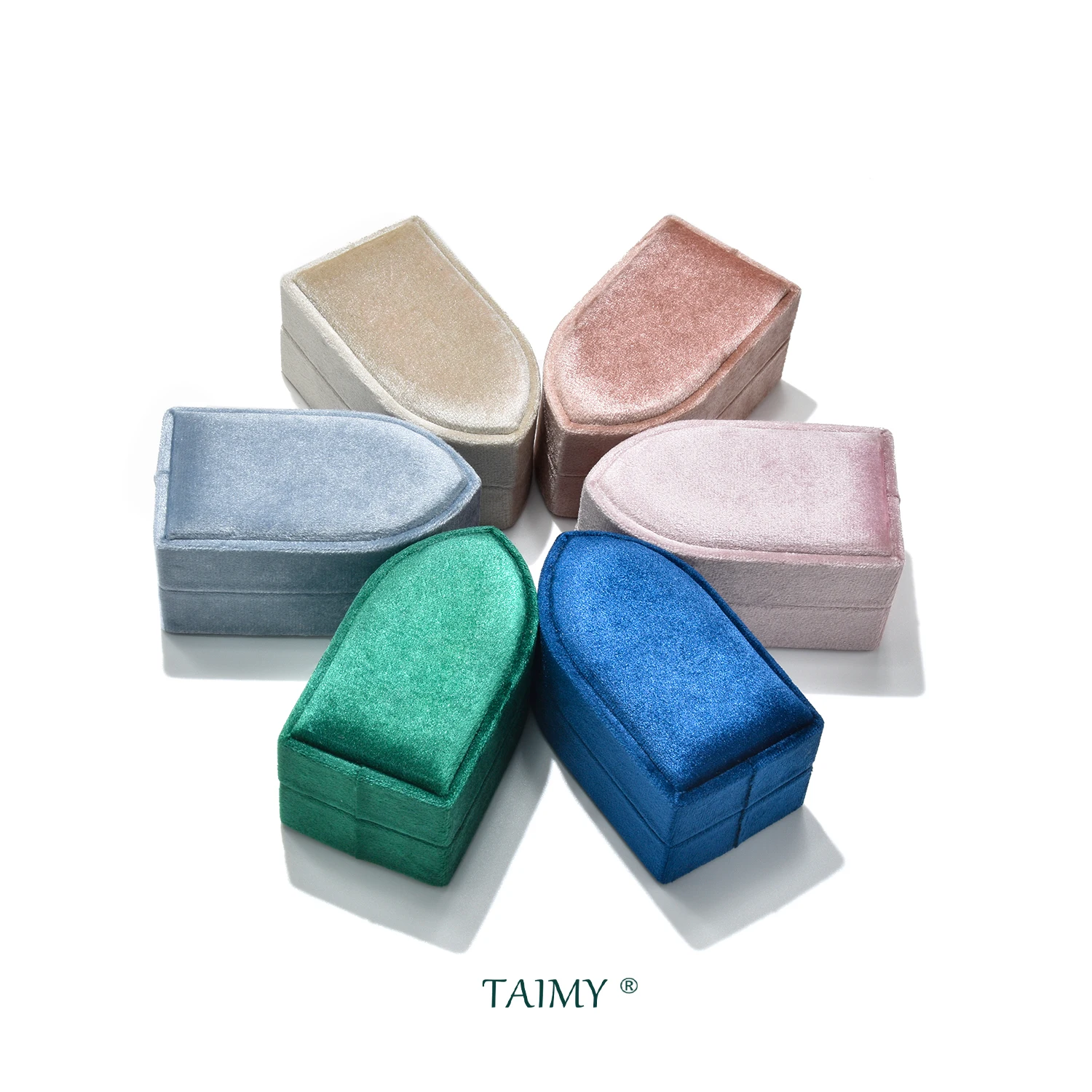 Taimy Großhandel Retro Samt Schmucks cha tulle Kugelform tragbare Doppel ring Box Reise Lagerung personal isierte Geschenke benutzer definierte Logo