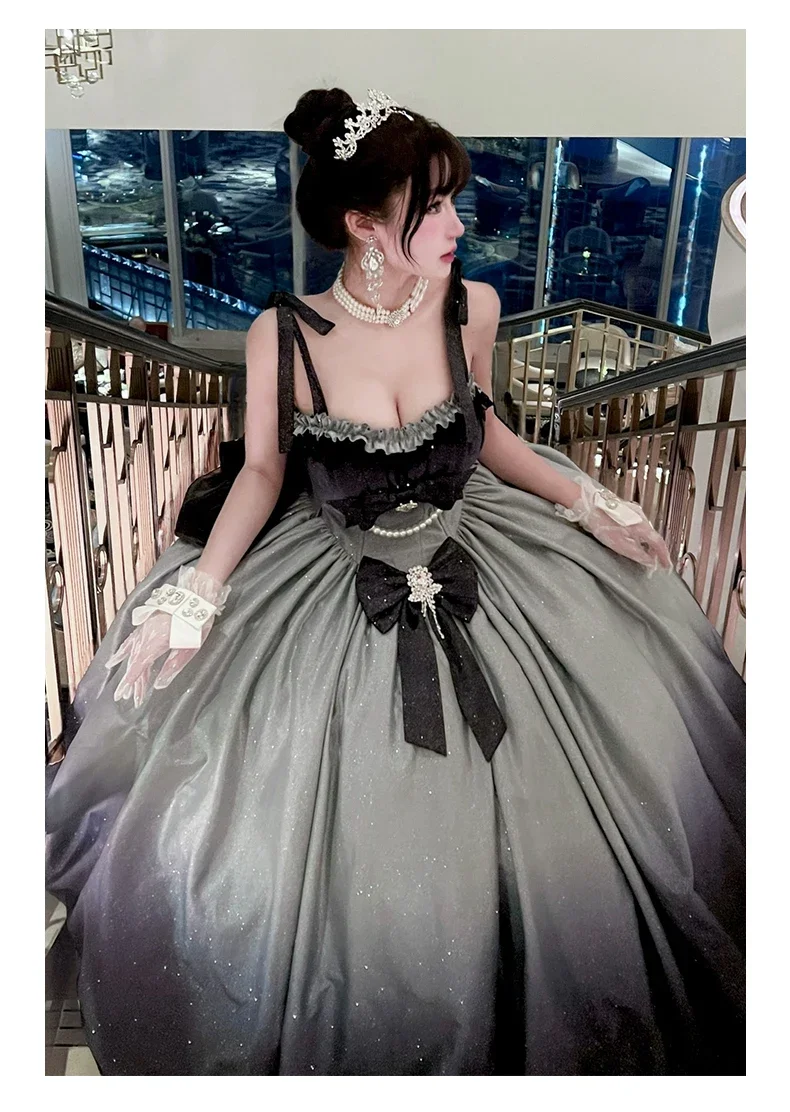 スイートガール レディース フェアリー ビッグボウ スリム マキシドレス 2026 新作 グラデーション ブロンズ スターリースカイ フラッシュ バースデー 記念日 パーティー ドレス