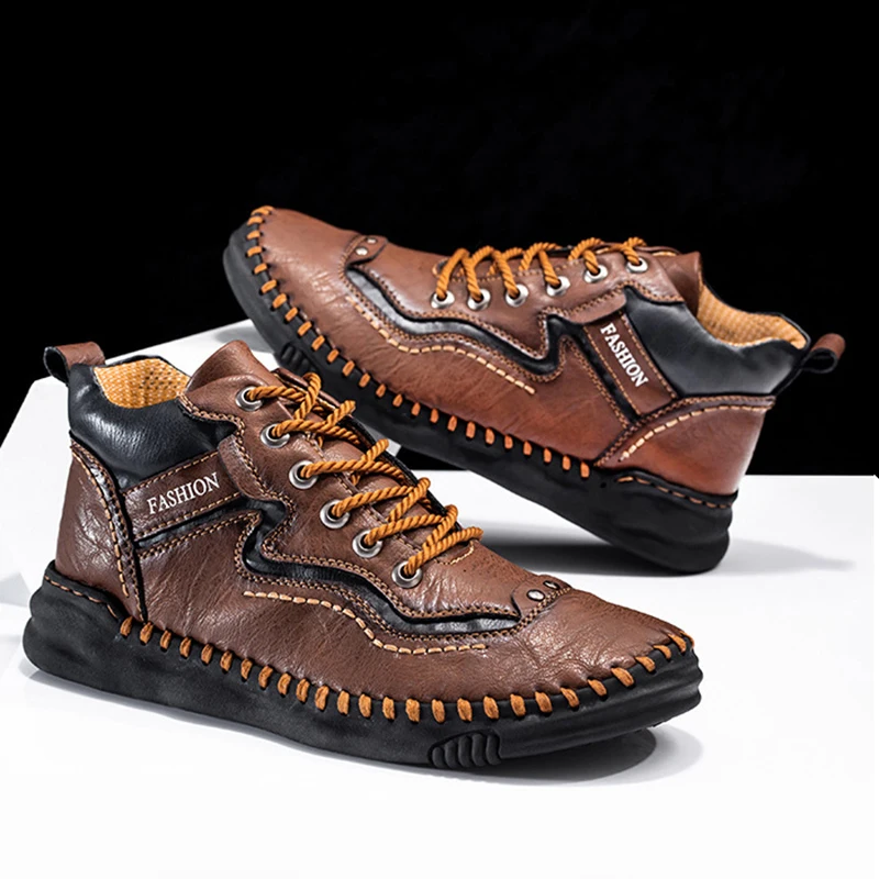 

Men's Shoes Autumn Winter Vintage Handmade Leather Boots Sneakers for Men Sewing Soft Business Casual Shoes Daily Walking Shoes