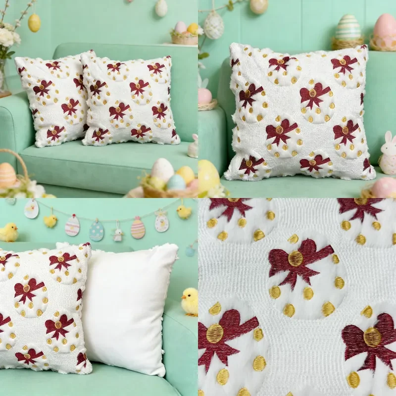 Cross-border explosion Easter three-dimensional egg pillow cover embroidered bow ins style holiday decoration cushion cover