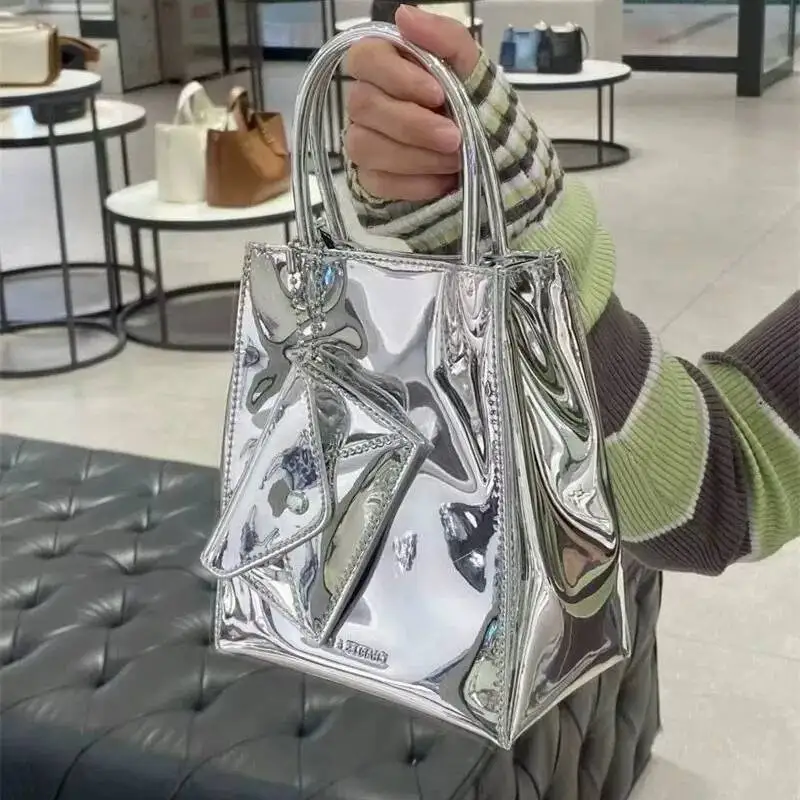 

Bloom Handle Sier Y2k Messenger Women Haruku Pu Leather Square Mini Tote Bag Purse Female Vintage Crossbody Bags Chic