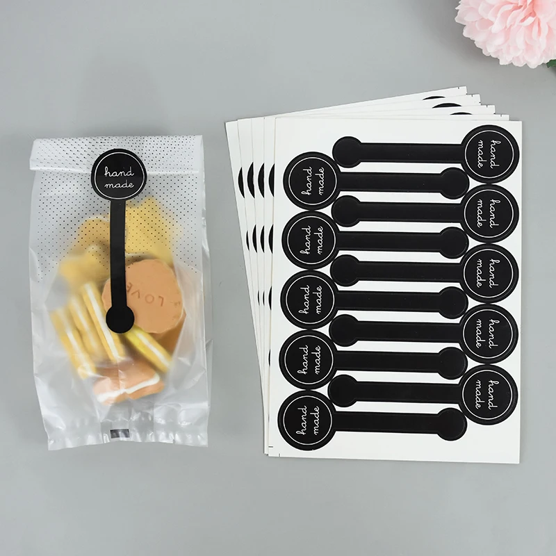 50/100Pcs Adhesive Long Style Hand Black Pudding Sticker Handmade Cake Packaging Sealing Label Kraft Baking DIY Gift Stickers view 3