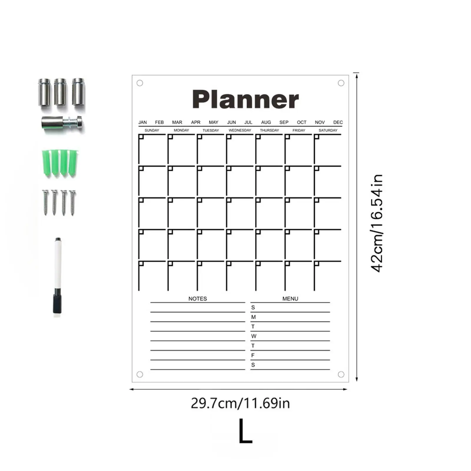 Calendario de tablero de acrílico, tabla de borrado en seco semanal para Plan de comidas, entrada de estudio