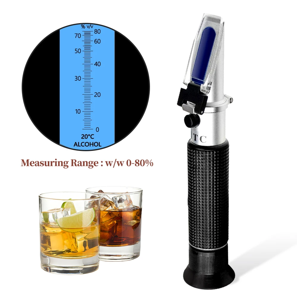 Alcohol Refractometer Handheld 0-80% Atc Geesten Tester Meter Alcoholmeter Liquor Wijn Inhoud Tester Zonder Doos