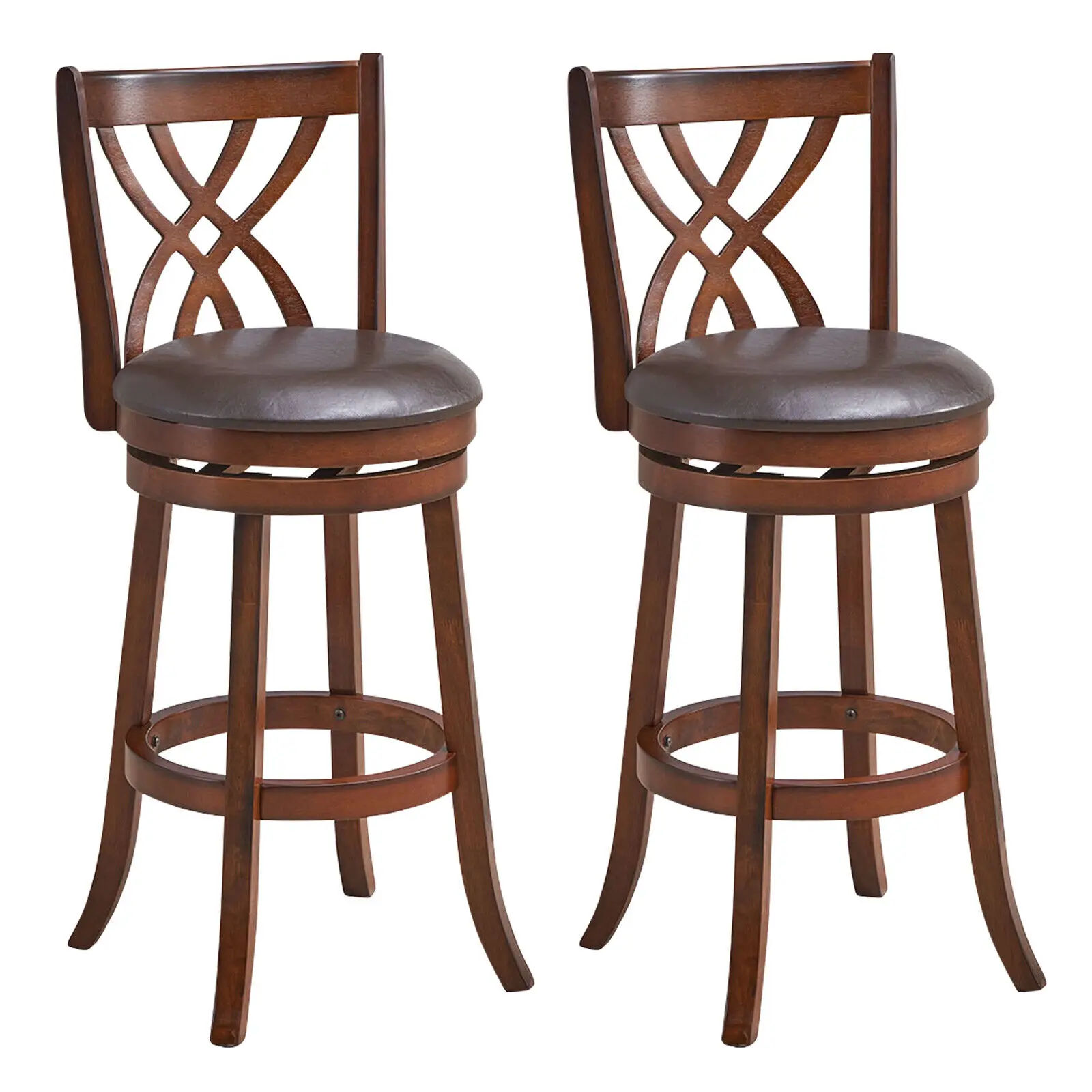 Costway Set of 2 Swivel Bar Stools Bar Height Dining Pub Chairs w/ Rubber Wood Legs