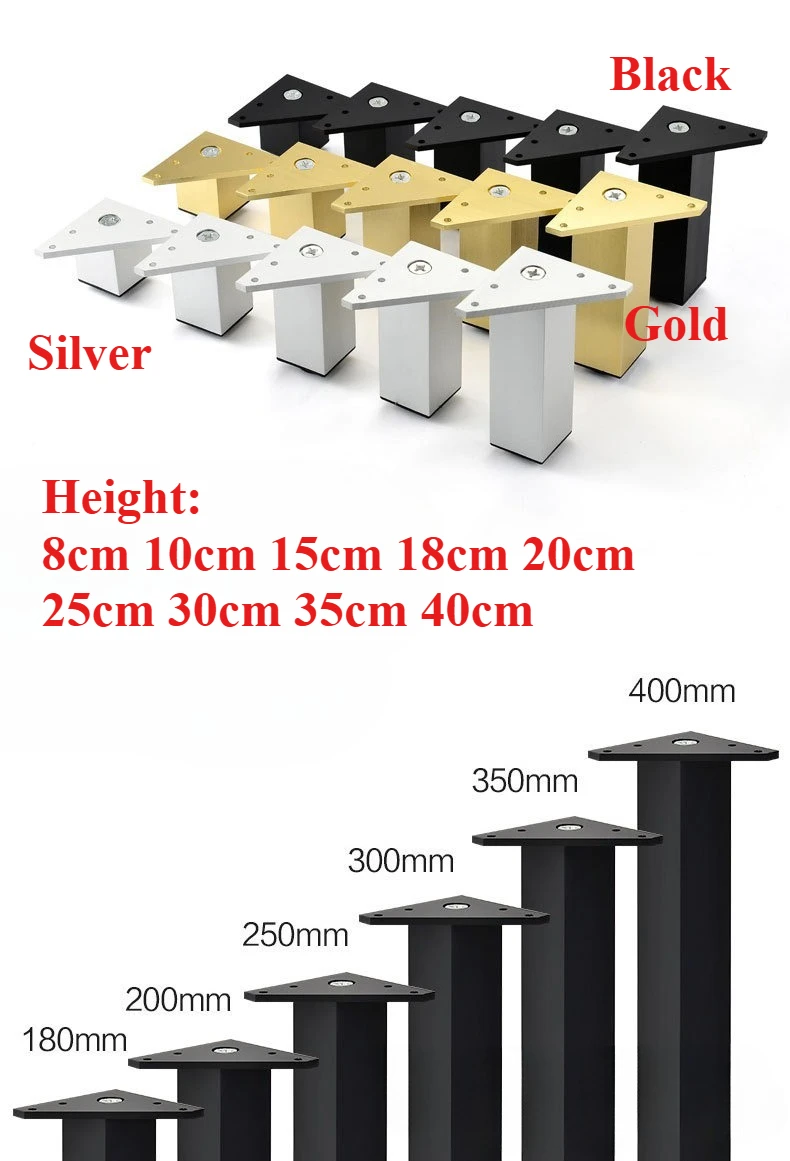 4PCS Adjustable Height Furniture Support Legs for Bed Frame, Metal Sturdy Support Furniture Legs for Sofa/Cabinet/Table/Couch