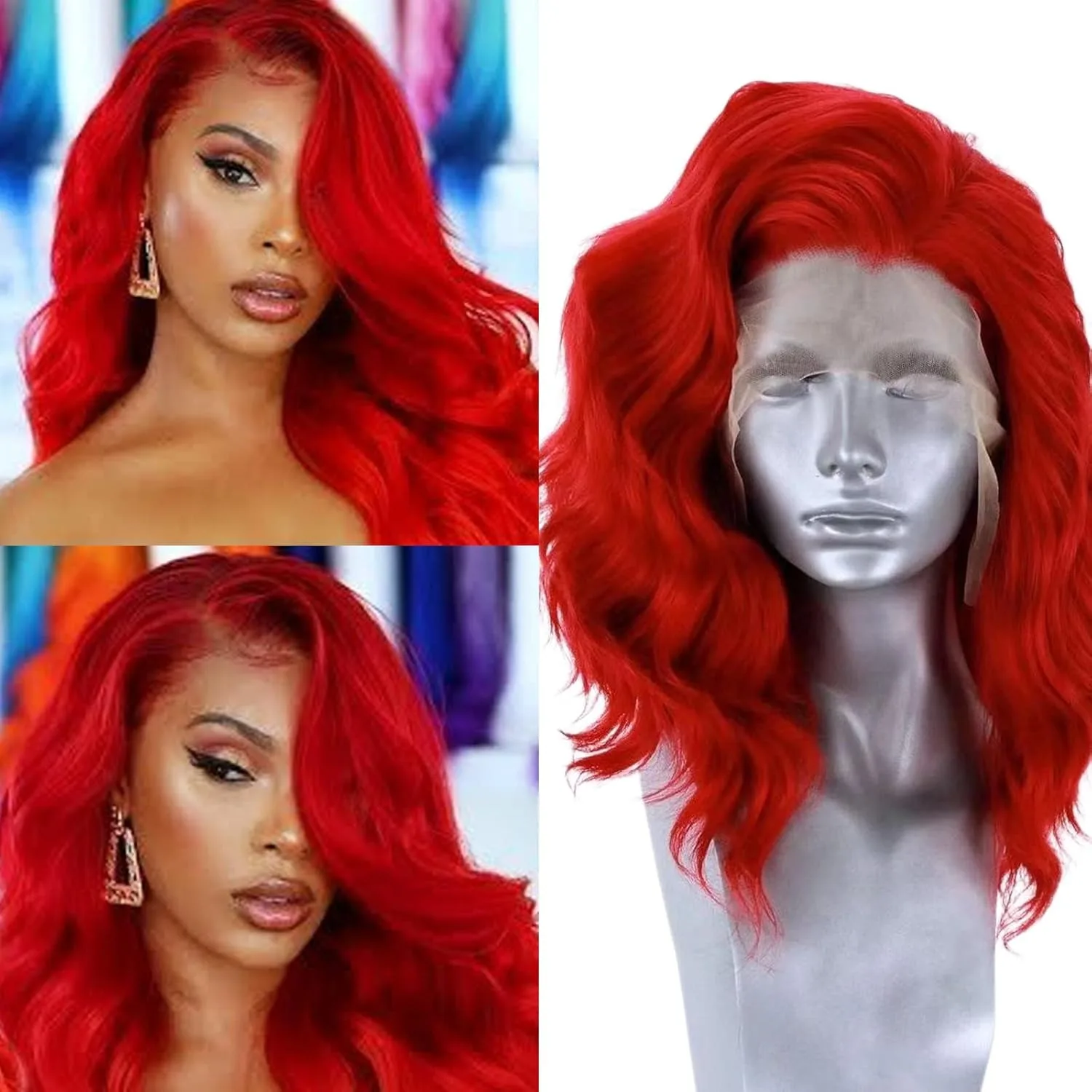 

200% Body Wave Short Wig Red Lace Front Wig 13x4 HD Lace Frontal Wig Pre Plucked Red Colored Synthetic Wig