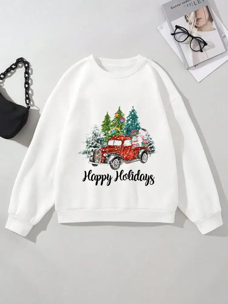 Tree Lovely Letter Style Pullovers For Women Christmas New Year Holiday Fashion Print Lady Casual Clothing Graphic Sweatshirts