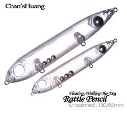 Chan'sHuang 도색되지 않은 블랭크 미끼, 탑워터 딸랑이 연필, 강아지 산책, DIY 인공 낚시 미끼 태클, 9.5cm, 13cm, 20 개