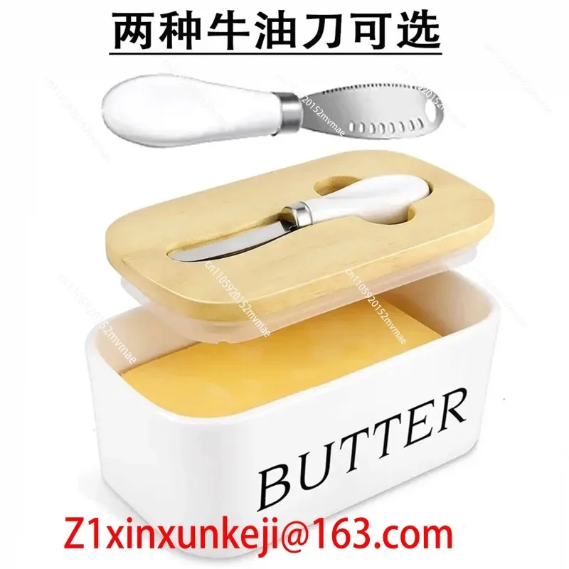 Ceramic Butter Box with Lid Spread Rectangular Household Cheese Fresh-keeping Sealed Jar
