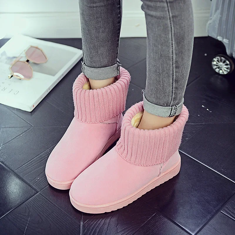 Botas De nieve cálidas para Mujer, Zapatos planos De punta redonda, antideslizantes, piel, color rosa, invierno, novedad De 2023, 40