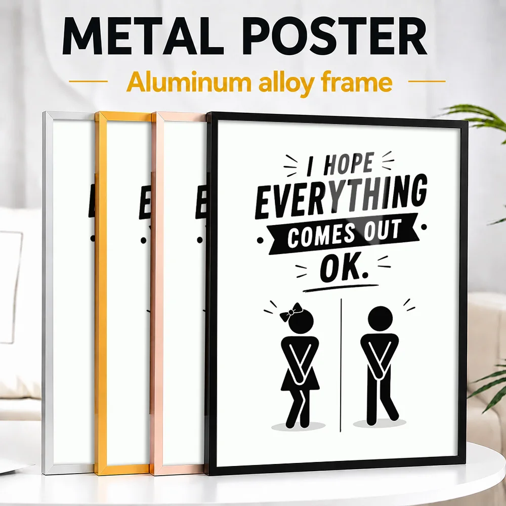Bathroom Everything Comes Out Okay Quote Framed Metal Poster Customized Comic Style Wall Art For Guest Toilet Washbasin Area