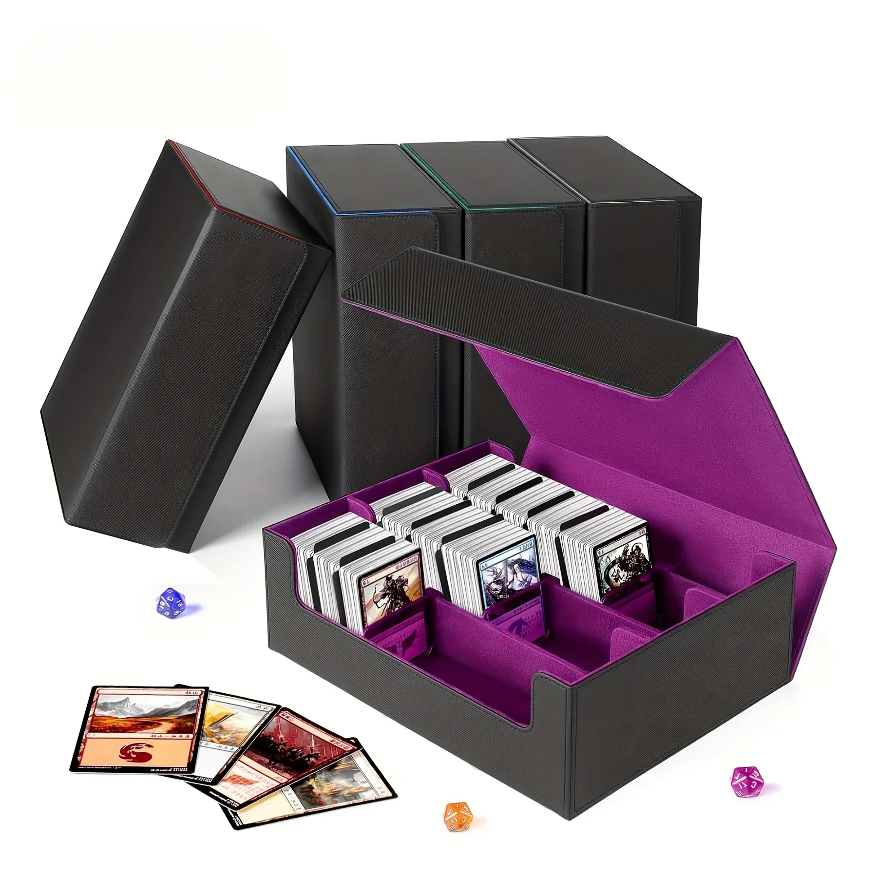 กล่องใส่การ์ดสะสม 1800+ ใบ สำหรับการ์ดเทรดดิ้ง ทำจากหนัง PU ปิดด้วยแม่เหล็ก พร้อมตัวแบ่งการ์ด 10 ชิ้น