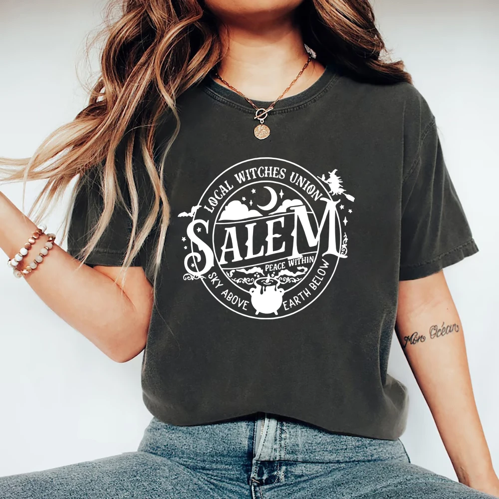

Local Witches Union Salem T Shirt Halloween Witch T-Shirts Funny Women's Graphic Tees Casual Short Sleeve T-shirt Streetwear Top