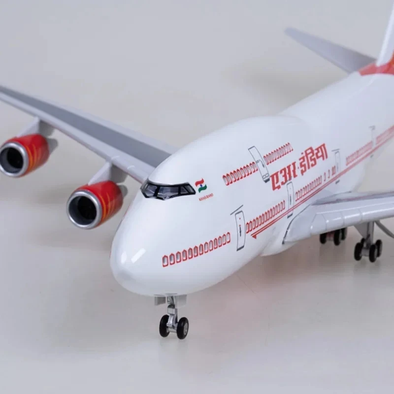 47CM 1:160 Scale Diecast Model India Airlines Boeing 747 Resin Airplane Airbus With Light And Wheels Toy Collection Display Gift