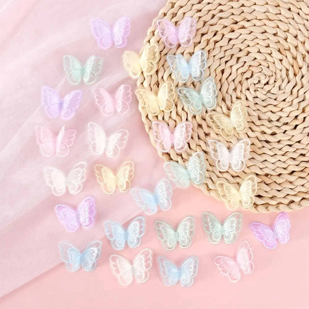 20Pcs Double Layer Butterfly Appliques Translucent 3D Simulation Mesh Butterfly Patch Handmade Cute Chiffon Butterfly
