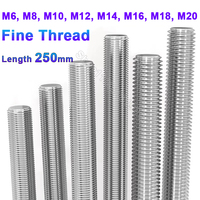 Full Fine Thread Rod MM6 M8 M10 M12 M14 M16 M18 M20 Stainless Steel Metric Headless Bolts Full Thread Shaft Rod Bar Stud L=250mm
