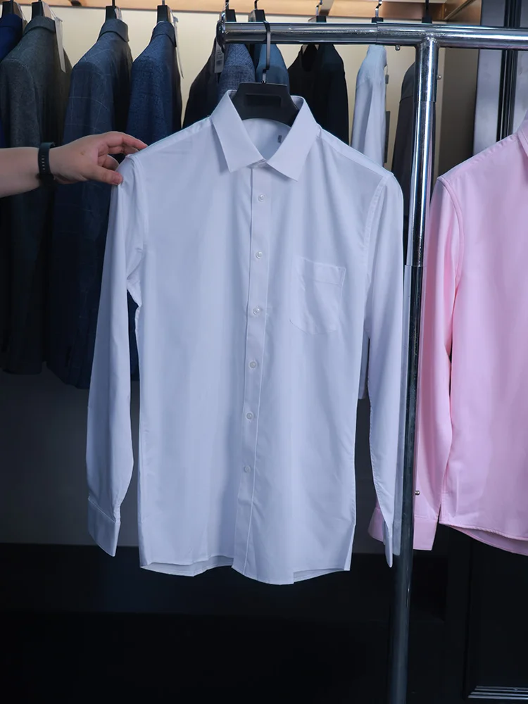 

Business Casual Men's Long Sleeve White Shirt Basic Style Spring Autumn Wear Standard Fit No Ironing Required