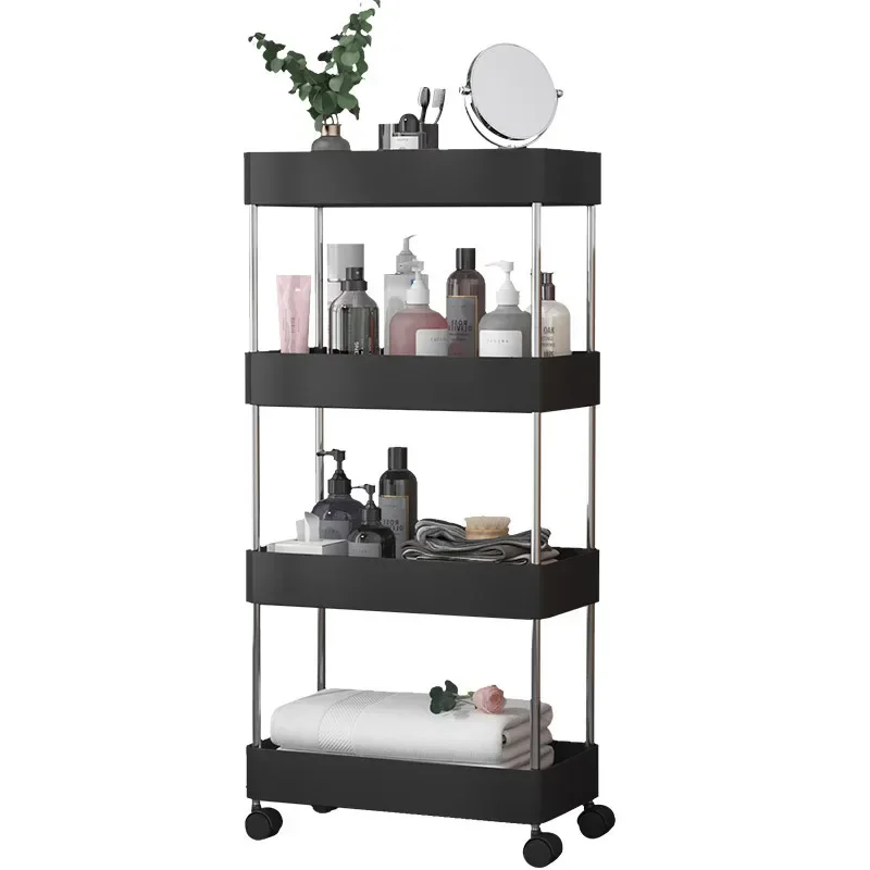 Layer Storage Rack Kitchen Trolley Movable Bathroom Furniture Storage Trolley Organizer Holder Auxiliary Cart to Save Space