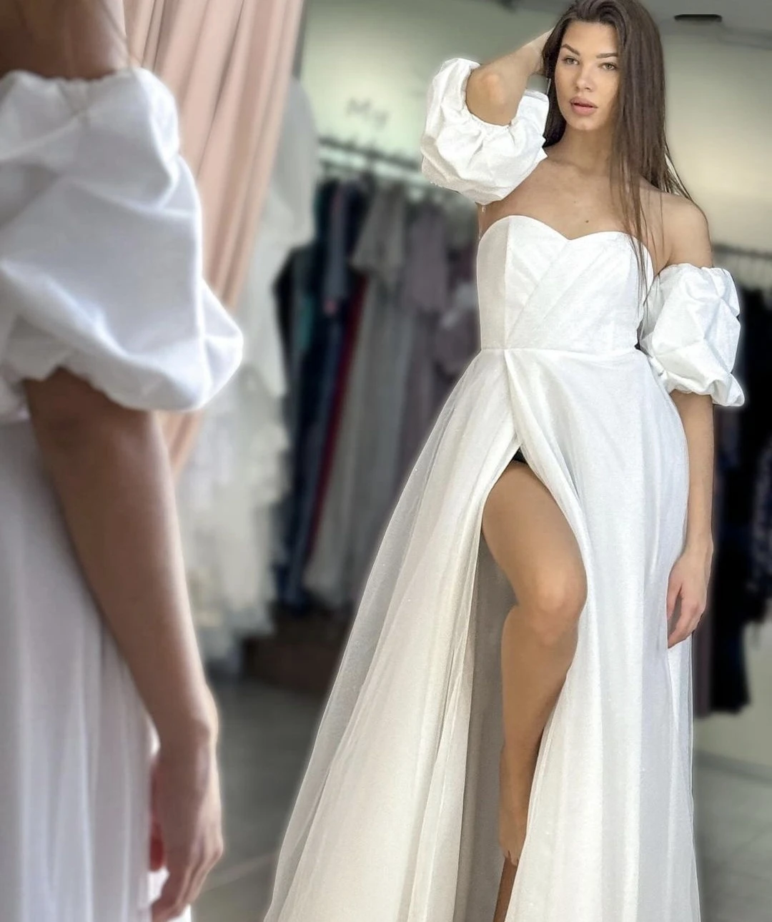 Vestido de Novia Soft Satin Wedding Dress Floor Length Side SLit A-Line Short Sleeves Customize To Measures Stunning Robe De Mar