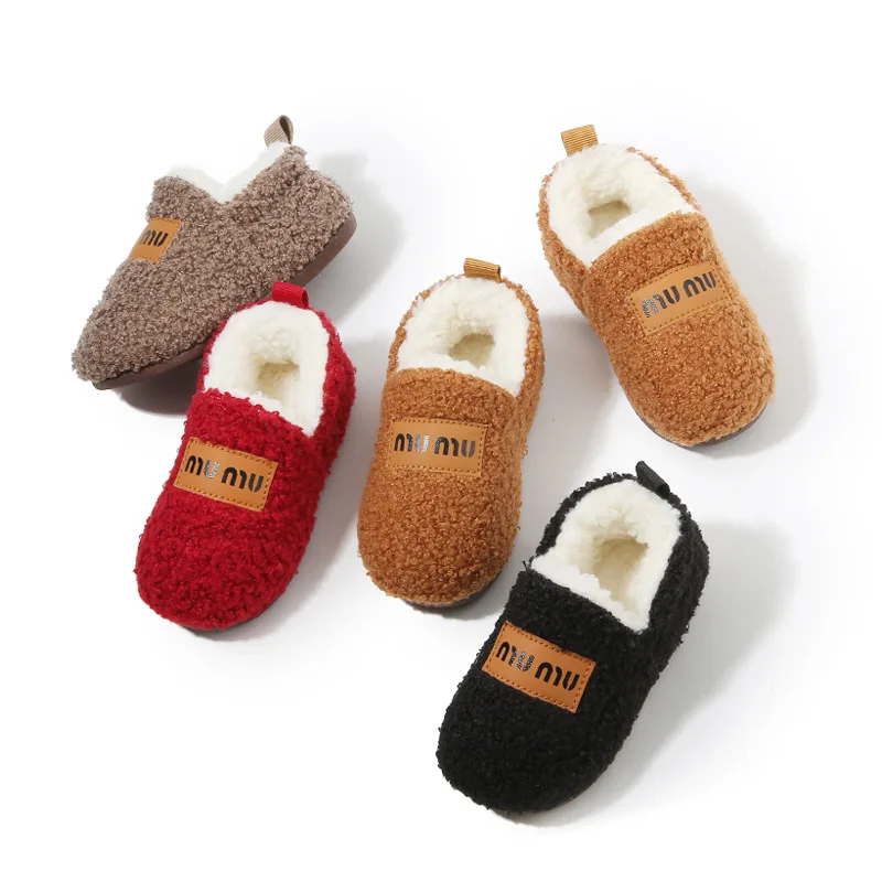 Winter Baby Cotton Shoes Thicken Plush Warm Home Slippers Indoor Cover Heel Soft Sole Floor Shoe Kids Boys Girls Cotton Slippers