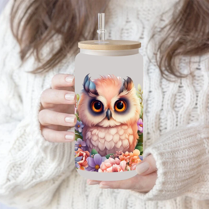 3D UV DTF Transfers Stickers 16oz Cup Wrap Owl Bear Cow Animal Printed For DIY Glass Ceramic Metal Leather Etc. D1785