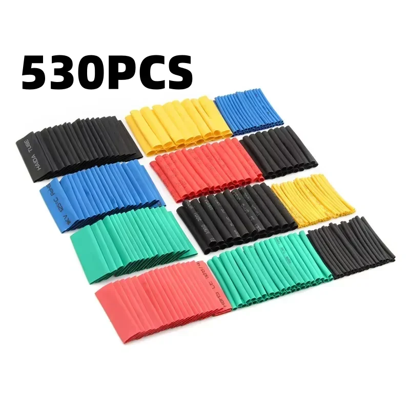 530pcs Heat Shrink Tubing Insulation Shrinkable Tube Assortment Electronic Polyolefin Ratio 2:1 Wrap Wire Cable Sleeve Kit