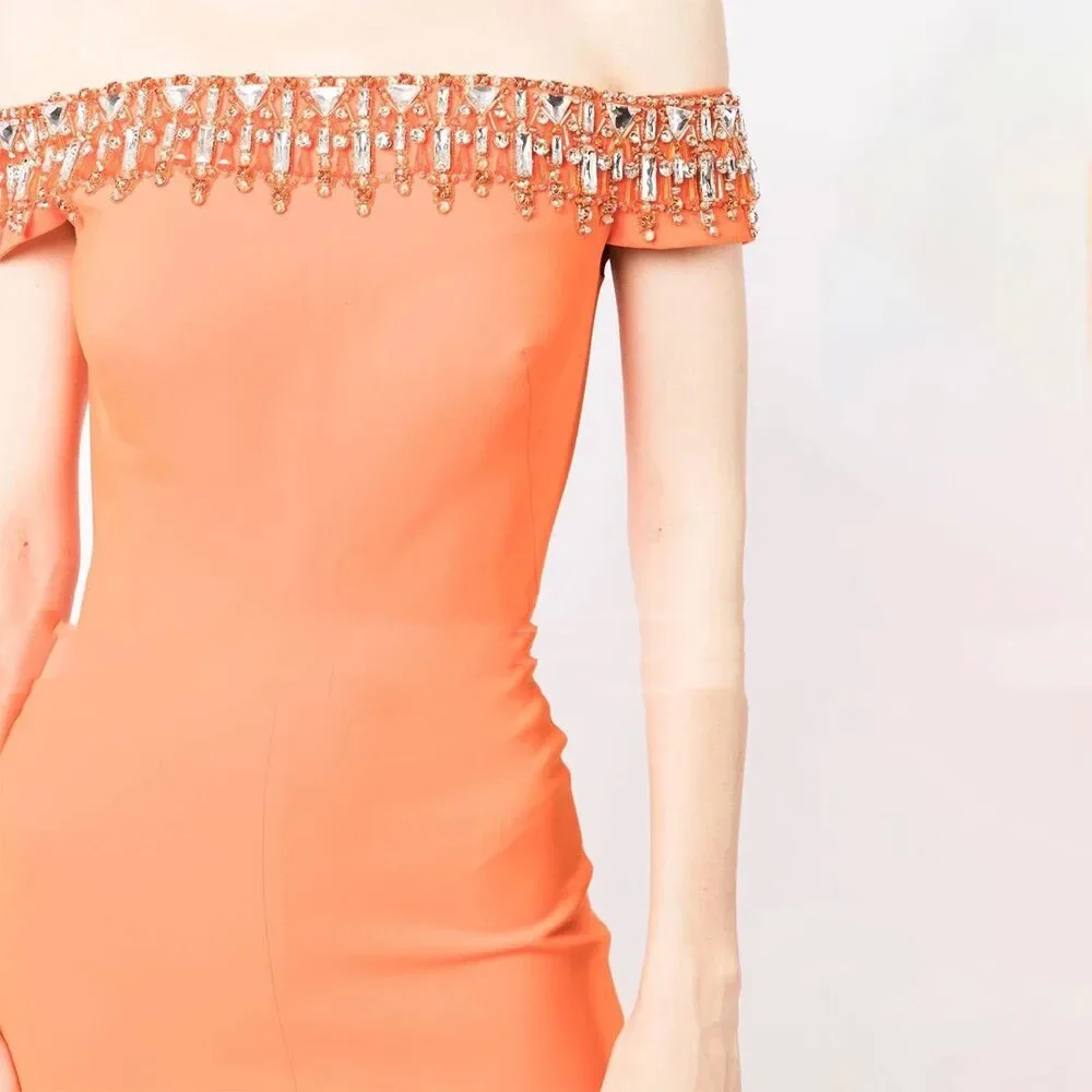 Vestido de noche naranja con hombros descubiertos para mujer, traje de lujo largo de sirena/trompeta, elegante, 2024