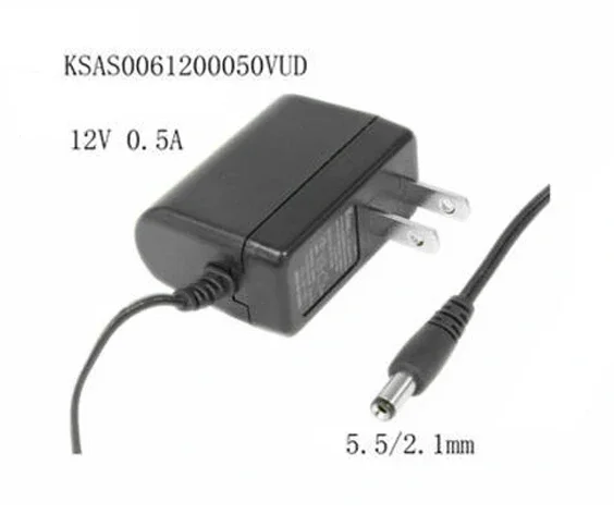 Power Adapter KSAS0061200050VUD, 12V 0.5A, Barrel 5.5/2.1mm, US 2-Pin Plug