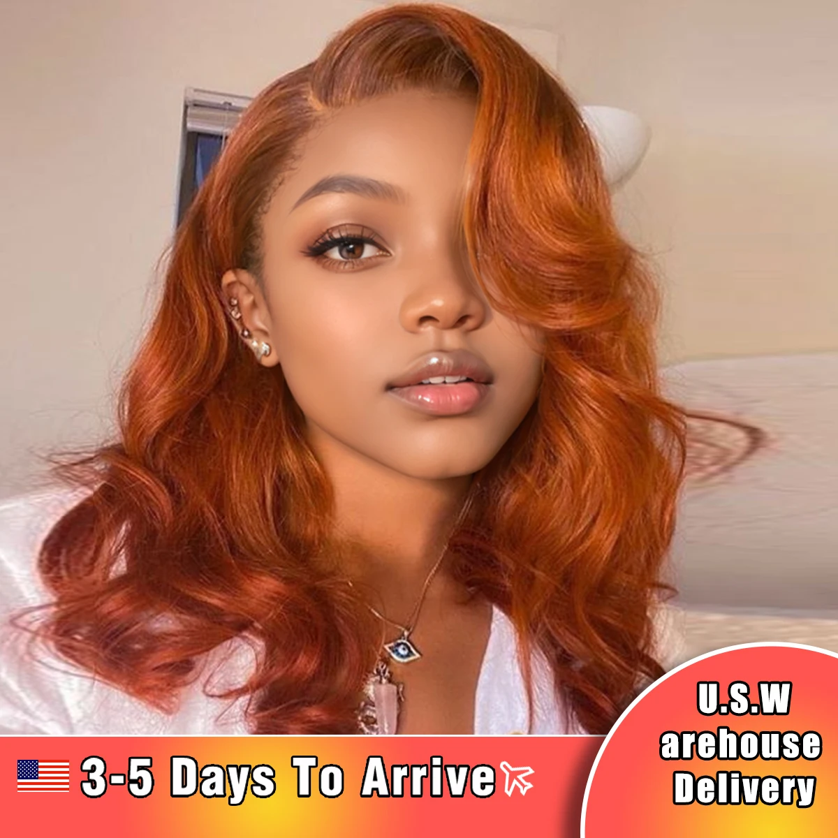 

14Inch 350 Orange Bob Water Wave 100% Human Hair Wigs 5x5 HD Lace Front Bob Wigs For women Deep Wave Human Hair Lace Frontal Wig