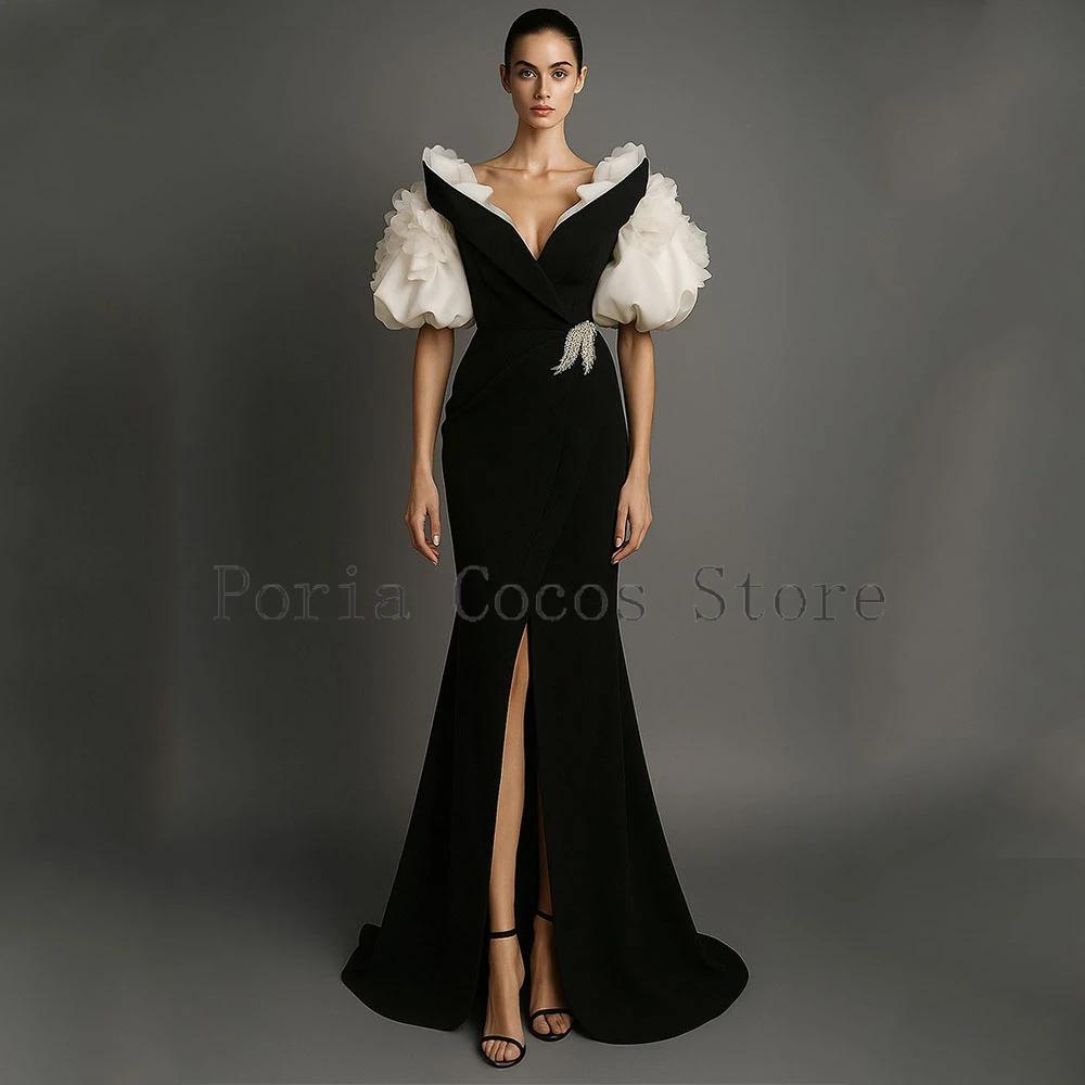 فستان سعودي مخصص حورية البحر طول الأرض فساتين سهرة نسائية قبالة الكتف وأكمام منتفخة فستان رسمي للحفلات #2