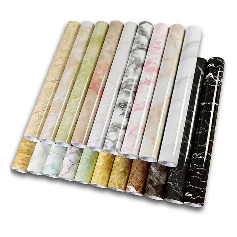 สติกเกอร์ติดผนังห้องครัวไวนิล Marble Self Adhesive Wallpaper DIY กันน้ำกันน้ำ Contact ต่อเนื่อง Wallcovering เครื่องตกแต่งฝาผนัง