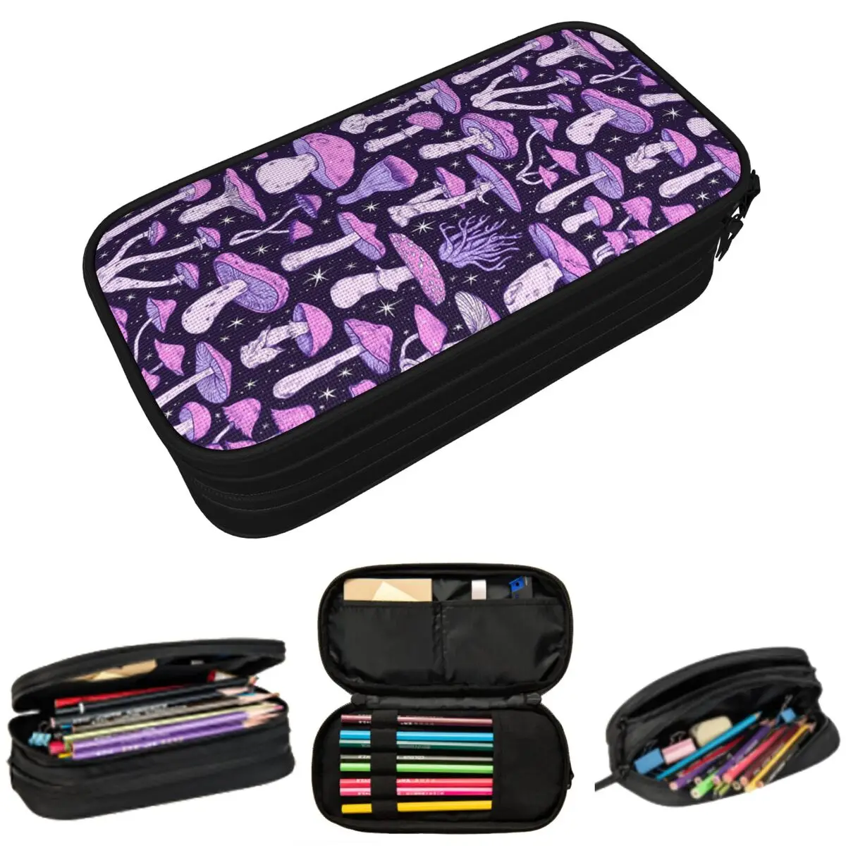 Magic Mushrooms Psychedelic Pattern Pencil Case for Studen Gifts Pen Box Pencil Bag Stationery Supplies Pen Holder Bag