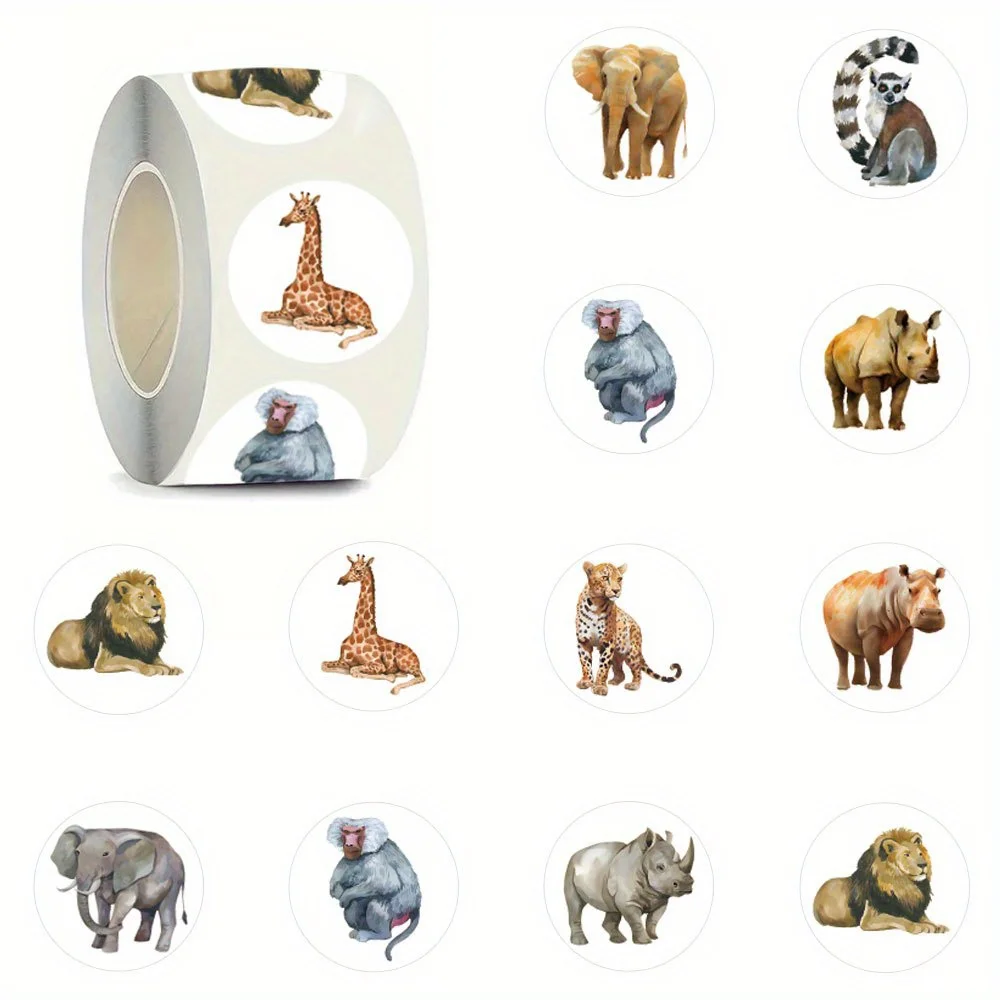 

500pcs/roll Wild Animal Adhesive Tape Sticker 1 Inch Self-adhesive Decorative Sealing Letter, Gift，Skateboard Stickers, Etc