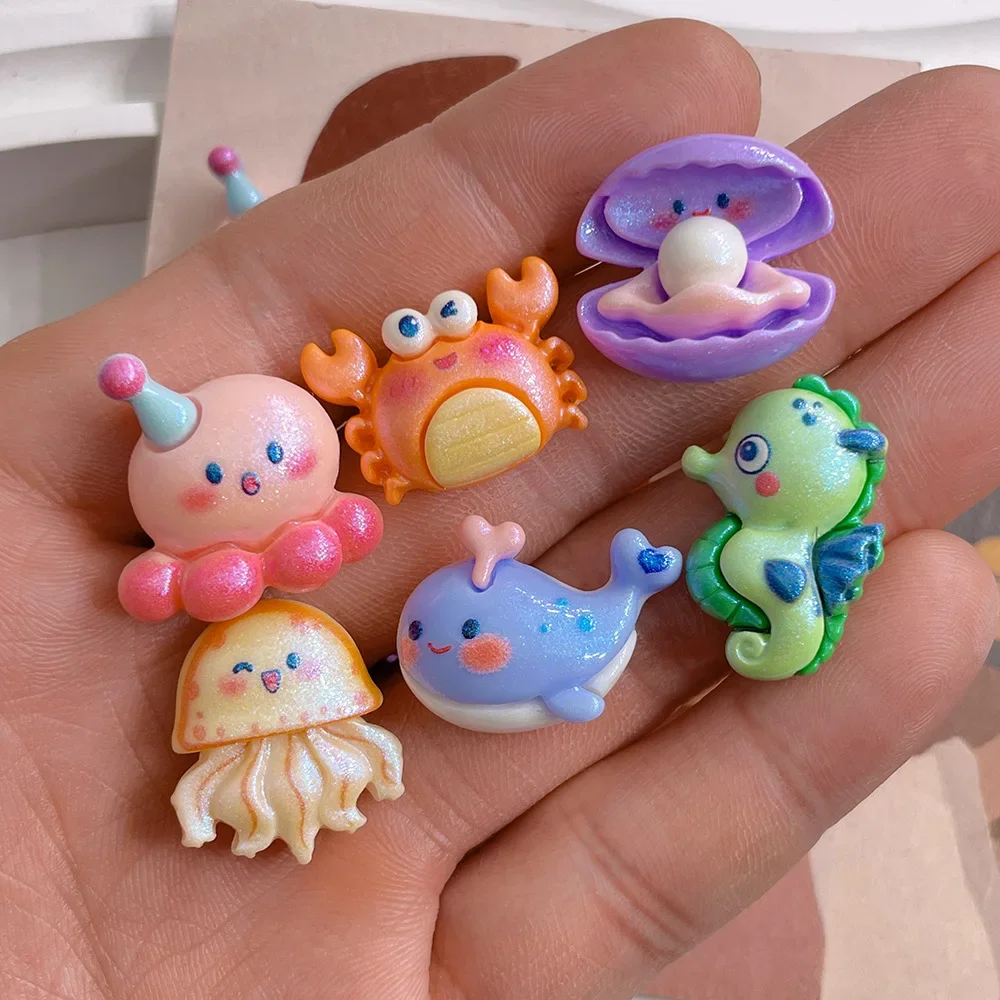 10pcs Resin Ocean Animal Jellyfish Crabs Shells Seahorses Octopuses Whales Home Figurines Scrapbook DIY Accessories Decor Crafts