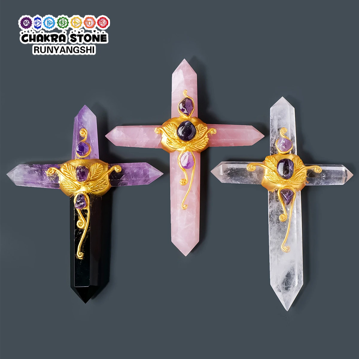 1PC Natural Crystal Point Cross Scepter, Amethyst Magic Wand, Halloween & Christmas Gift