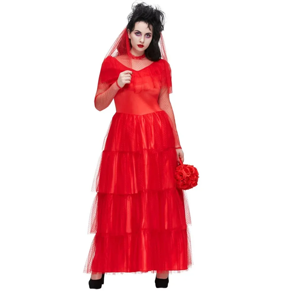 

Halloween Cosplay Ghost Bride Zombie Red Dress Fancy Masquerade Costume