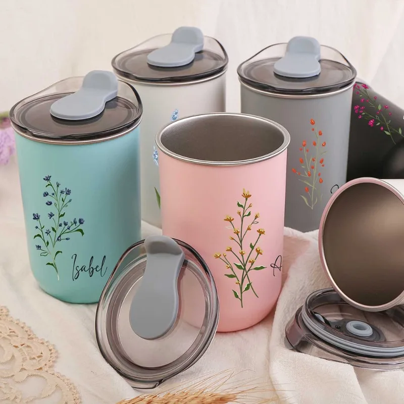 10oz Stainless Steel Insulated Travel Cup with Lid Personalized Flower Pattern for Hot Cold Drinks Kitchen Outdoor Fitness Party