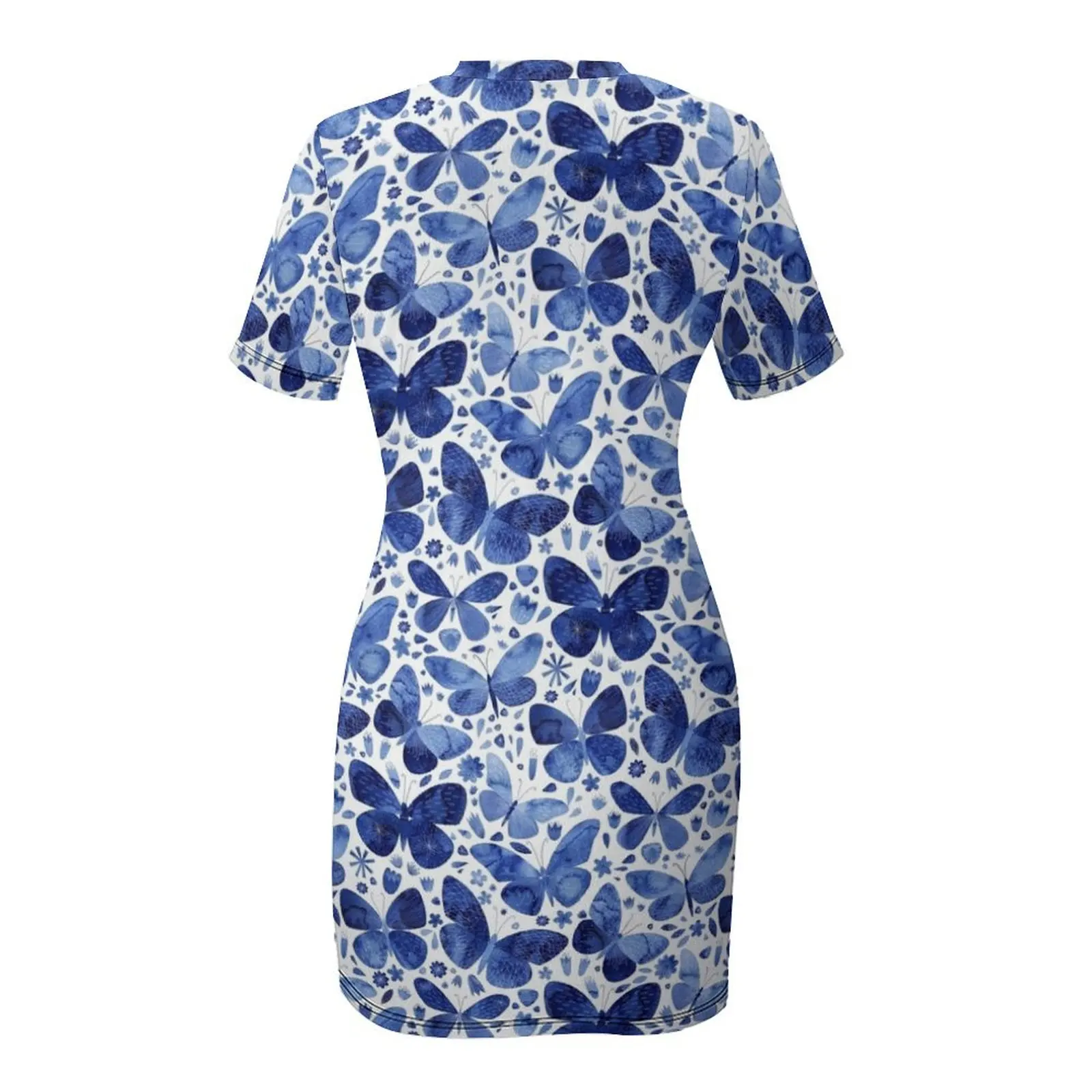 ชุดเดรสแขนสั้นผีเสื้อสีฟ้า ชุดเดรสปาร์ตี้สตรีหรูหรา ชุดราตรียาวผู้หญิง