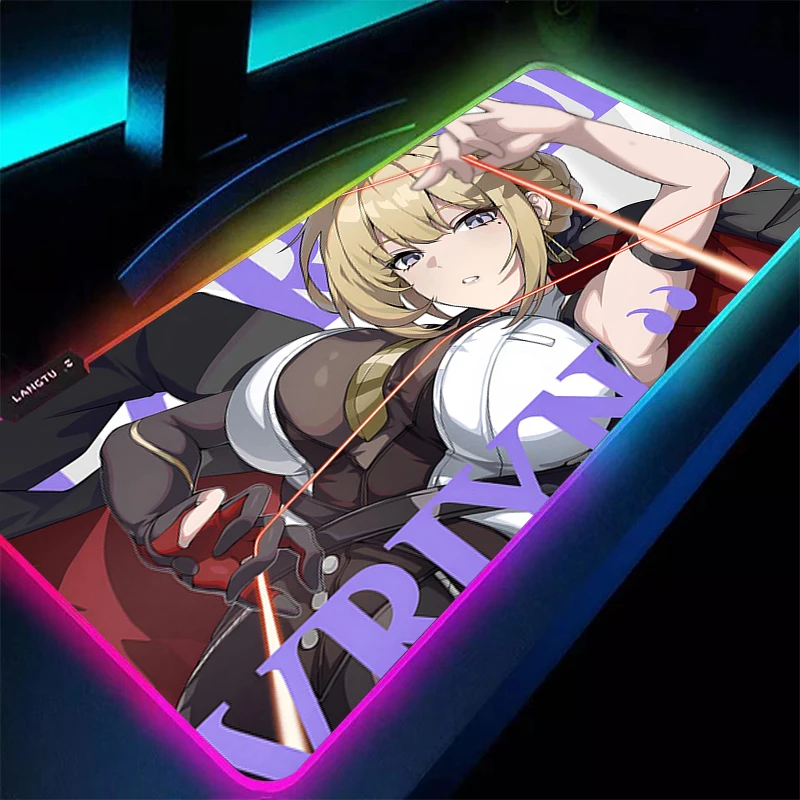 

RGB Mouse Pad Kawaii Gaming Accessories LED PC Computer Zenless Zone Zero Keyboard Gamer Evelyn Chevalier Desk Mat ZZZ Mousepad