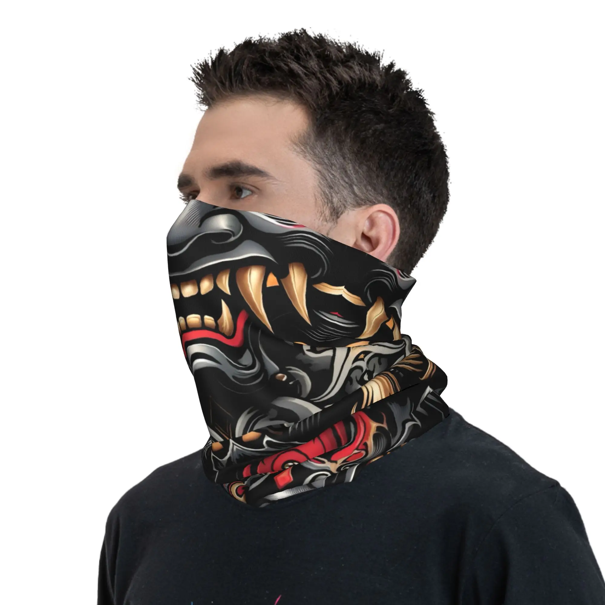 Custom Tattoo Style Oni Bandana Neck Gaiter for Hiking Hunting Men Women Wrap Scarf Hot Headband Warmer image 6